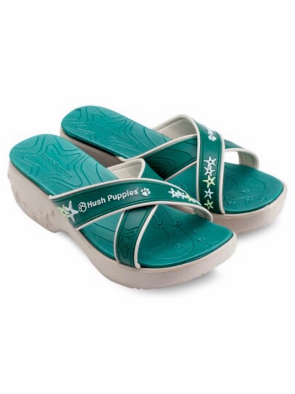 HUSH PUPPIES • Lollipop Green/White Criss-Cross Strappy Slip-On Wedge Sandals, 5